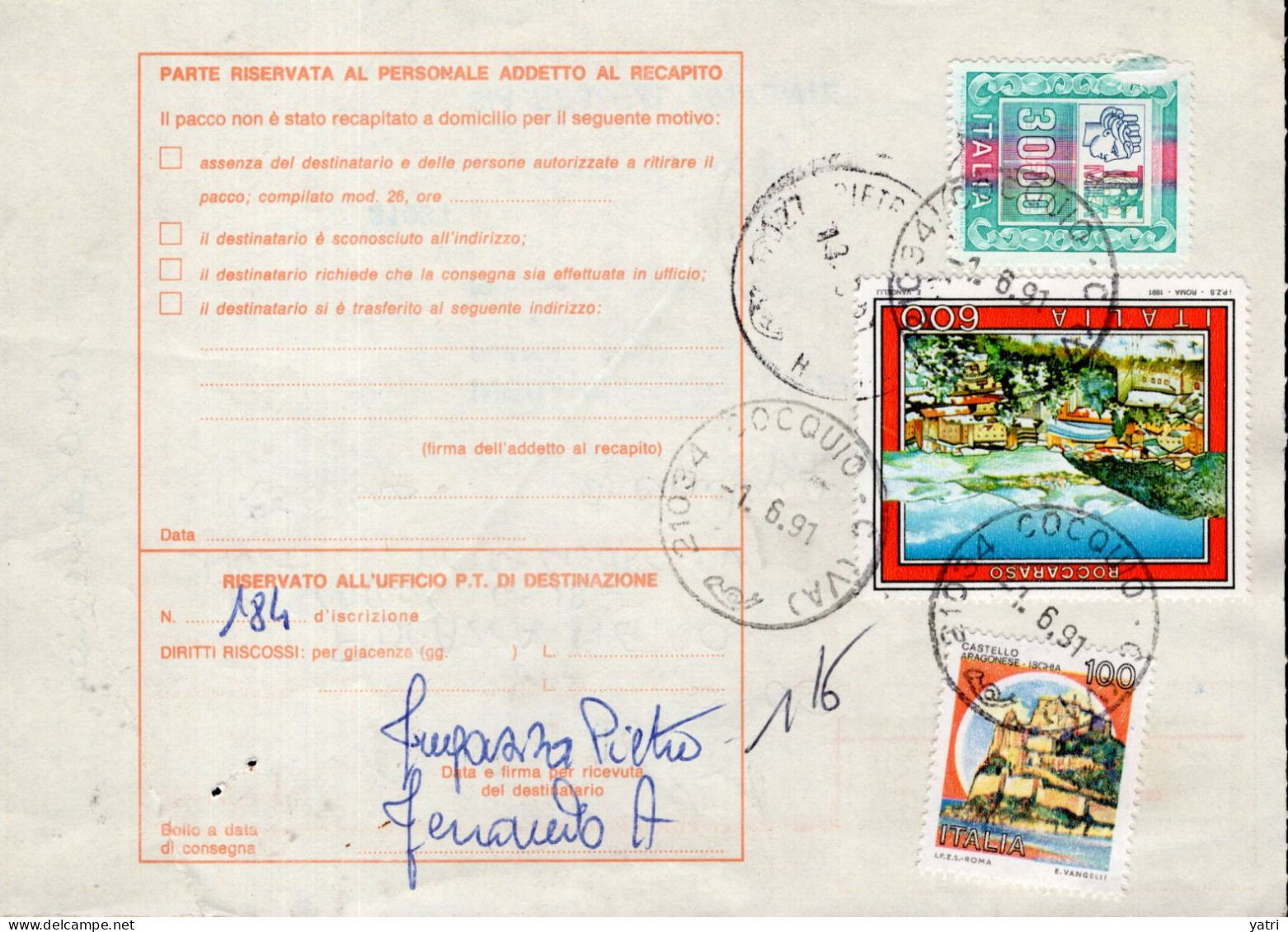 Italia (1991) - Bollettino Pacchi Contrassegno Da Cocquiio (VA) Per Pietra Ligure - (ingrandimento Fotografico) - Postal Parcels