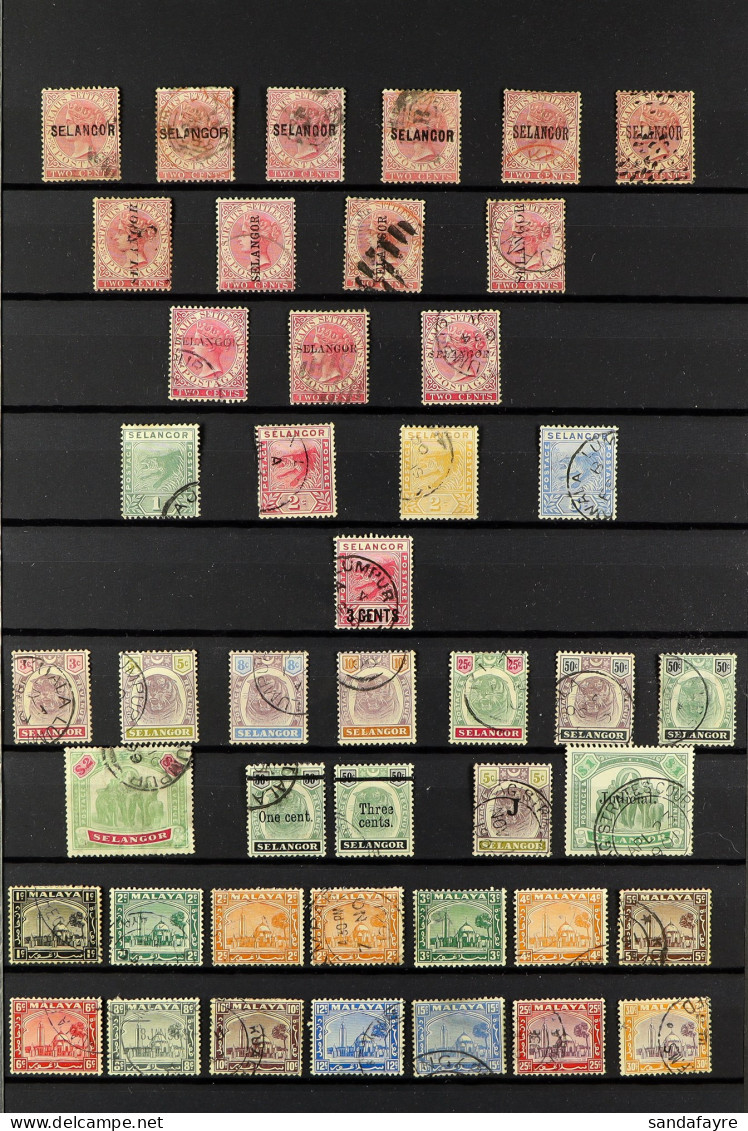 SELANGOR 1883 - 1965 USED COLLECTION On Protective Pages, Note 1885-91 'Selangor' Overprints On 2c Pale Rose Various Typ - Other & Unclassified