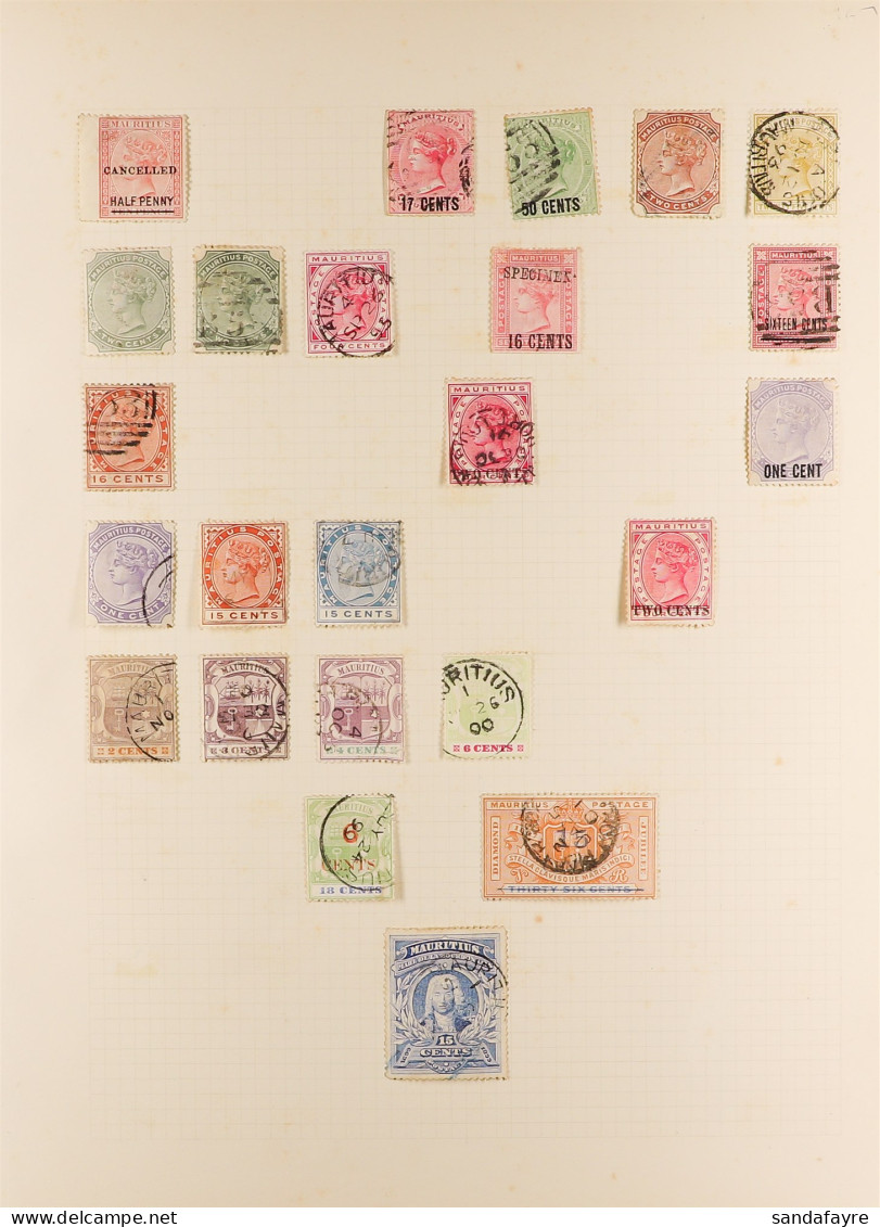 1877 - 1998 COLLECTION Of Chiefly Used Stamps On Album Pages, 1877 Â½d On 10d Rose Overprinted 'CANCELLED', 1878 17c On  - Mauricio (...-1967)