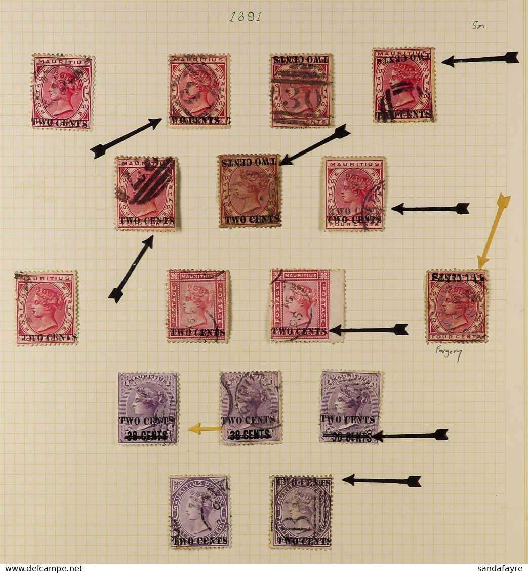 1891 SURCHARGED COLLECTION Of Used Stamps On Album Page, Includes Varieties Such As 1891 2c On 4c Surcharge Inverted, Do - Mauritius (...-1967)