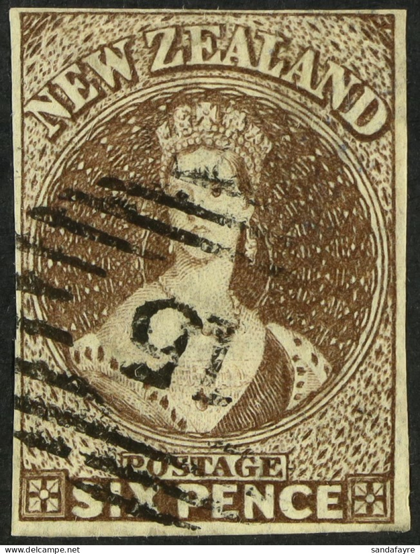 1862-63 6d Black-brown On Pelure Paper, SG 85, Very Fine Used With 4 Margins. A Beauty. - Autres & Non Classés