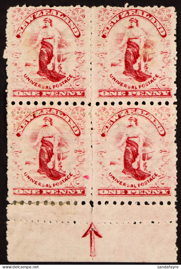 1901 (Feb-Dec) 1d Carmine 'Universal' Perf 11 And 14 Mixed Perf (SG 284) Block 4 With Sheet Margin At Bottom Showing Cen - Andere & Zonder Classificatie