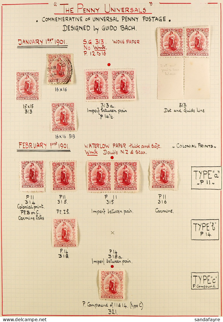 1901 - 1909 PENNY UNIVERSAL SPECIALISED COLLECTION Of Chiefly Mint Stamps, Pairs & Blocks On 9 Expertly Annotated Pages, - Other & Unclassified