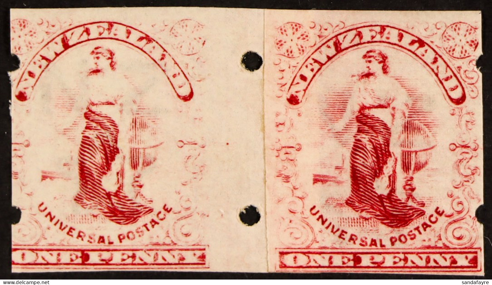 1905-06 1d 'Universal' Imperf With 2 Holes Each Side 'penny-in-the-slot' Joined 'junction' Pair, Mint Very Lightly Hinge - Autres & Non Classés