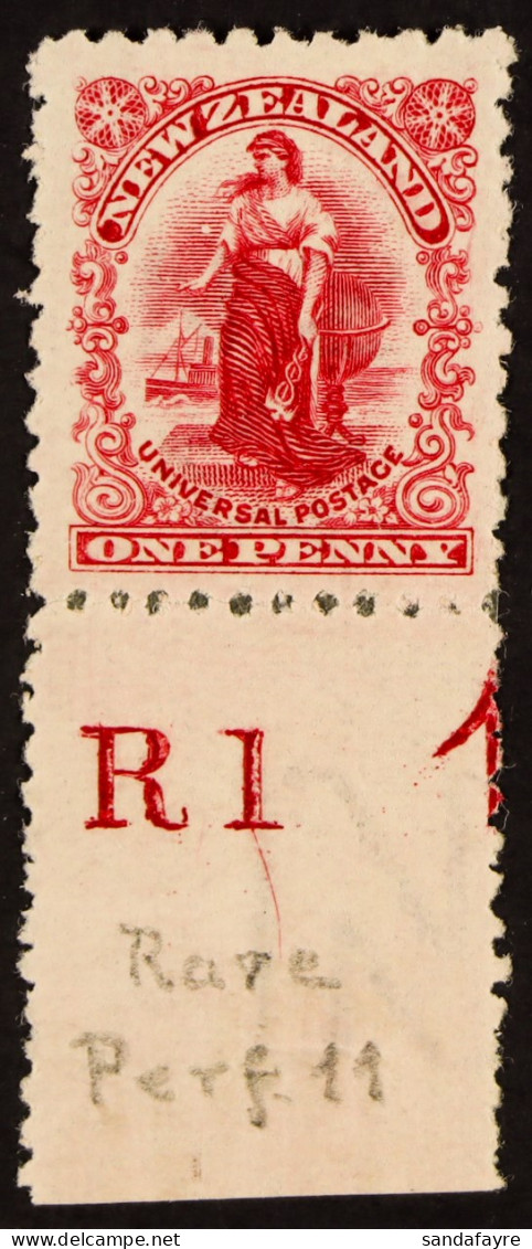 1906 1d Carmine-lake 'Universal' Perf 11 With Sheet Margin At Base Showing 'R1' Plate Number, CP G10b(4). Mint Very Fine - Andere & Zonder Classificatie