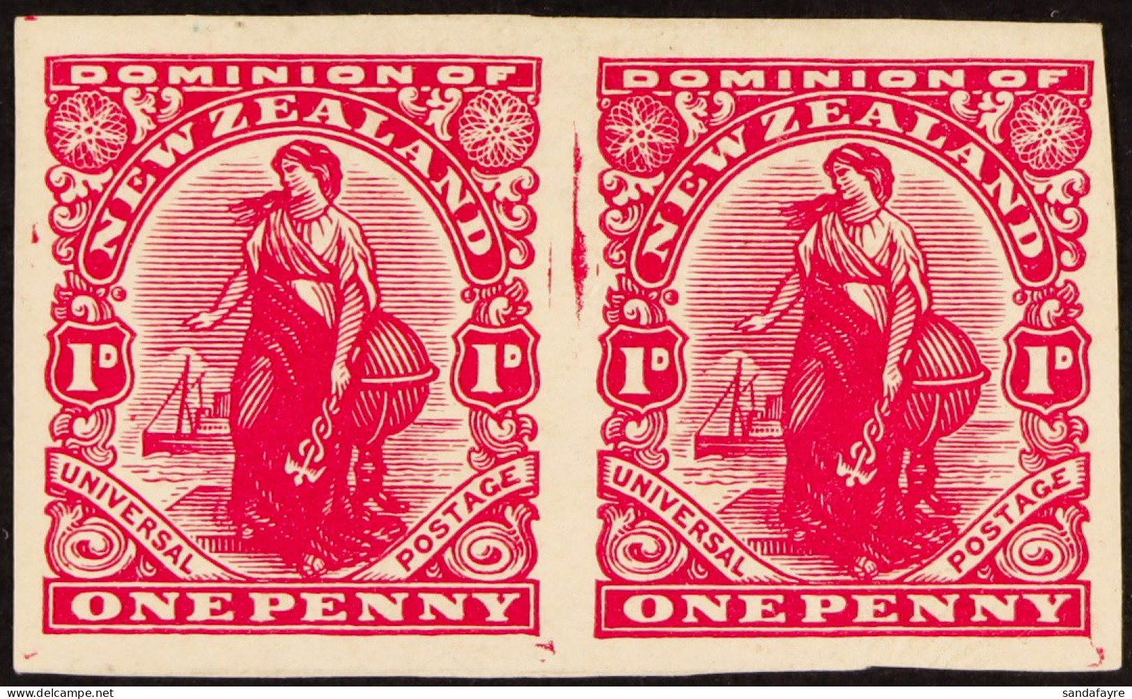 1909 1d Carmine 'Universal' Imperforate Pair, SG 405a, Mint Lightly Hinged Large Part OG. Cat Â£500. - Other & Unclassified