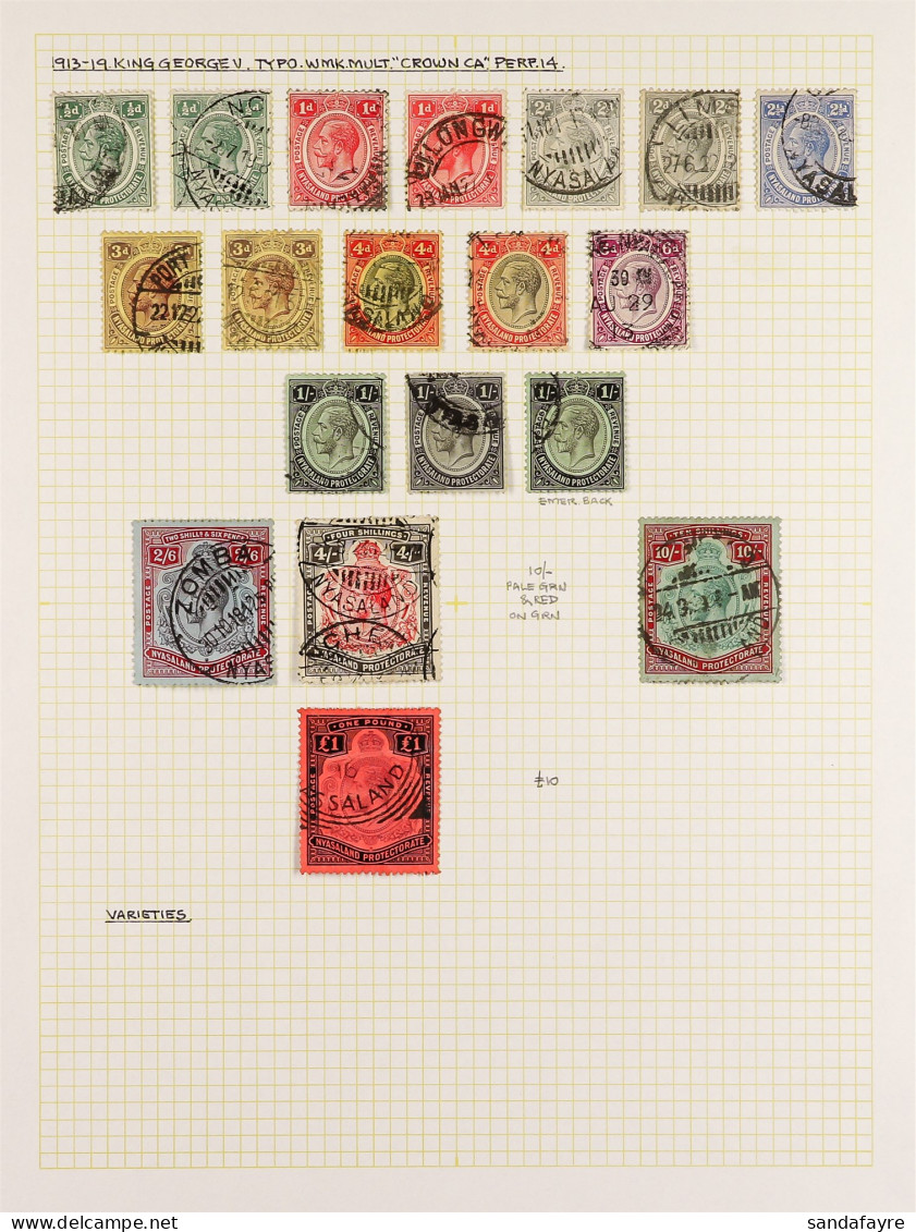 1913-21 Wmk MCCA Set To Â£1 On Album Page With Most Additional Shades To 1s Value Included, All Used. 19 Stamps (SG 83/9 - Nyassaland (1907-1953)