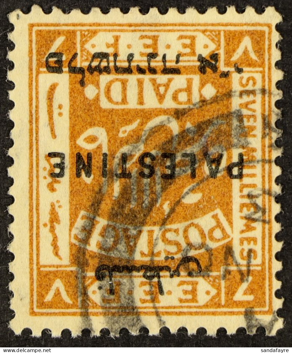 1922 7m Yellow-brown Overprint WATERMARK INVERTED Variety, SG 77w, Fine Used. Cat Â£325. - Palestina