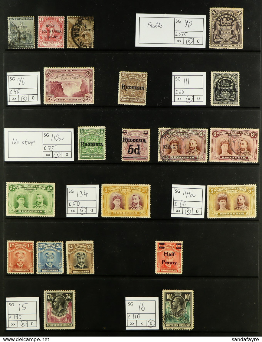 THE RHODESIAS 1896-1964 ASSEMBLY With Better Items On Stock Pages, Includes Rhodesia 1898-1908 Â£1 (faults, Cat Â£375) M - Andere & Zonder Classificatie