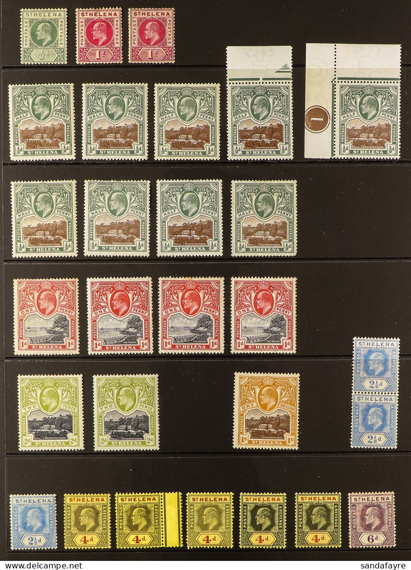 1902 - 1922 MINT / MOSTLY NEVER HINGED ACCUMULATION On Stock Pages, Includes KEVII To 1s Incl Â½d Corner Plate Single, 4 - Saint Helena Island