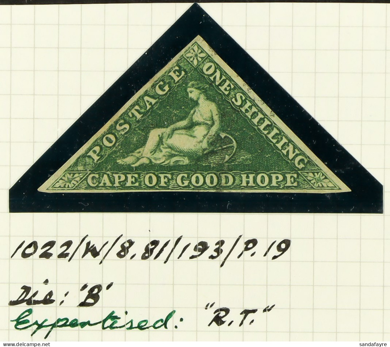 CAPE OF GOOD HOPE 1855 1s Deep Dark Green Triangular, SG 8b, Used With 3 Margins. Cat Â£550. - Unclassified