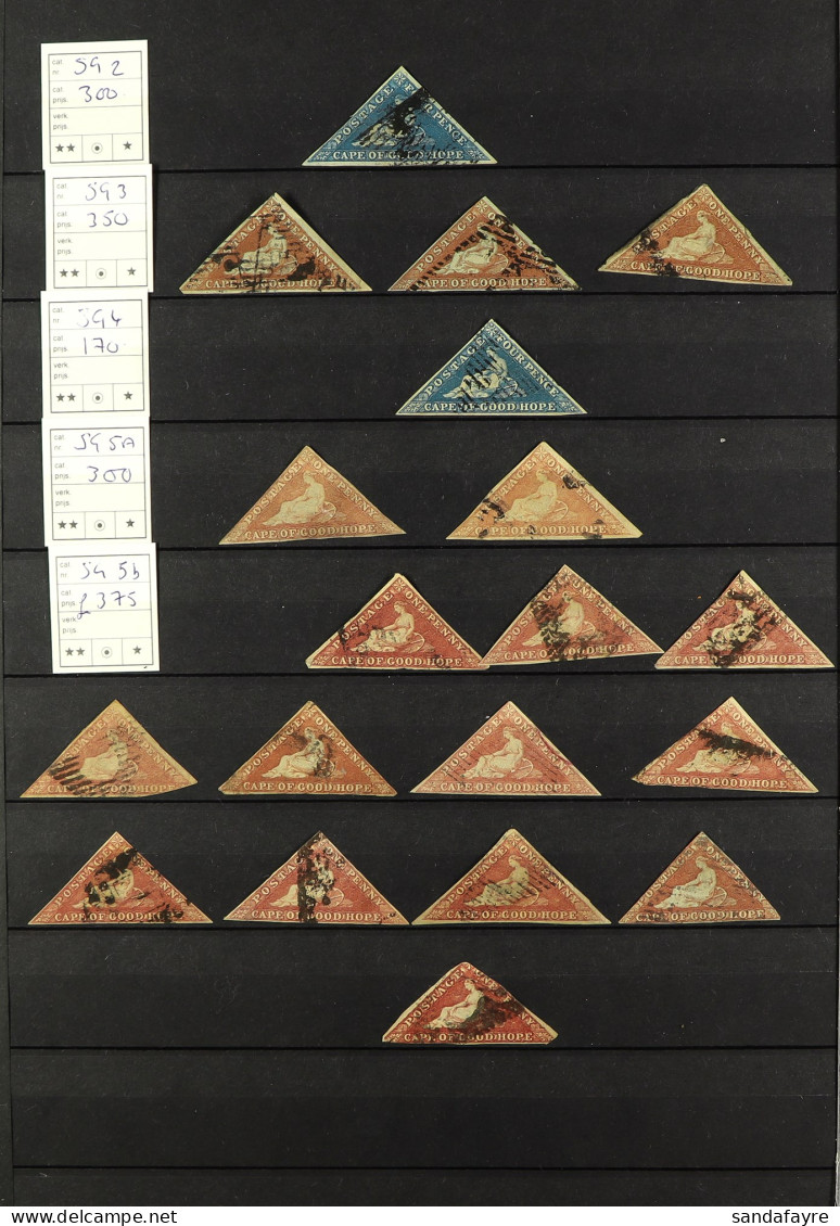 CAPE OF GOOD HOPE TRIANGLES COLLECTION On Stock Book Pages, 1853 4d Deep Blue On Blued, 1d Brick-red & 4d Deep Blue On S - Non Classés