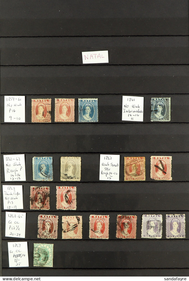 NATAL 1859 - 1895 COLLECTION Of 70+ Used Stamps On Protective Pages, Semi-specialised With Strength In The 1869 Overprin - Ohne Zuordnung