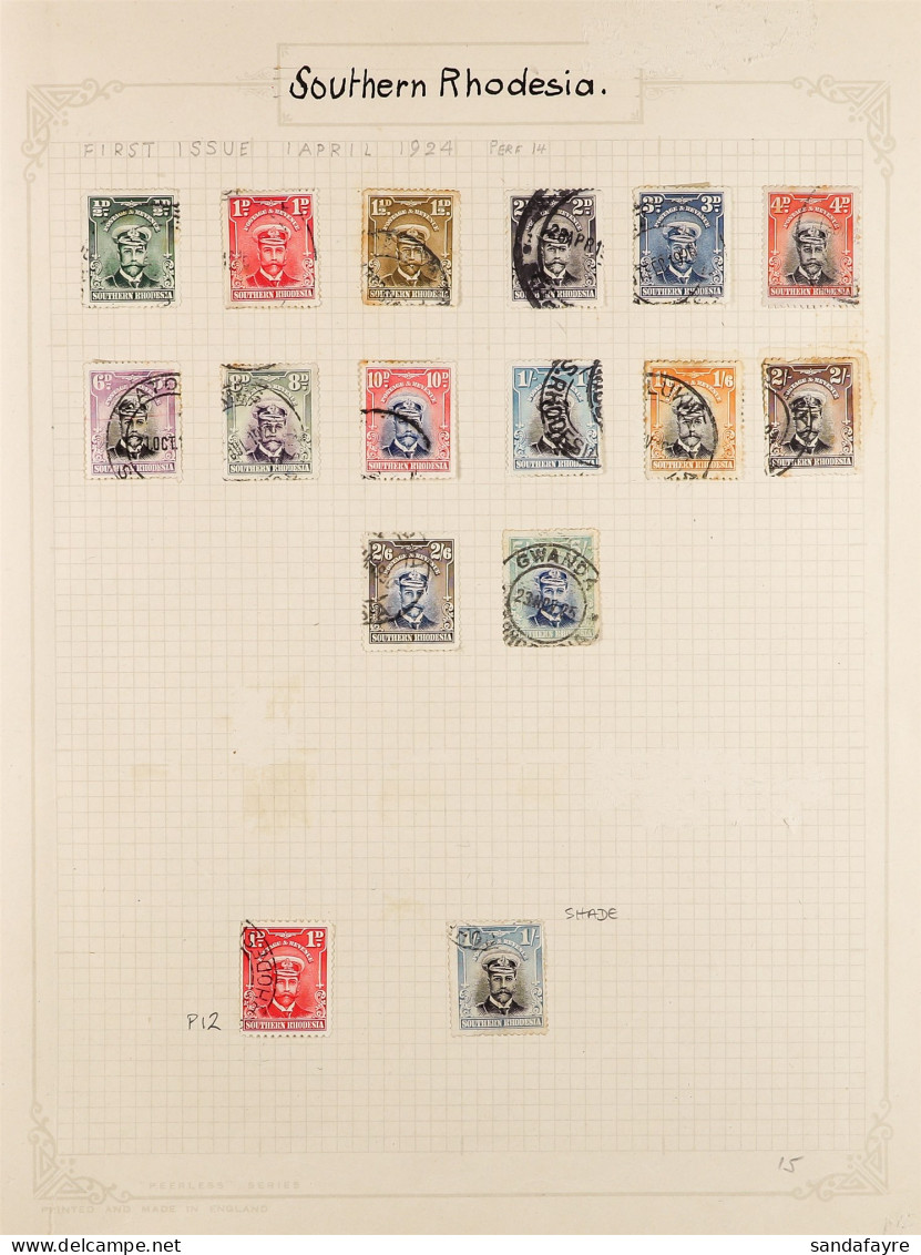 1924 - 1937 USED COLLECTION On Album Pages, Complete For The Period Plus Some Additional Perfs, Shades (55 Stamps) - Southern Rhodesia (...-1964)