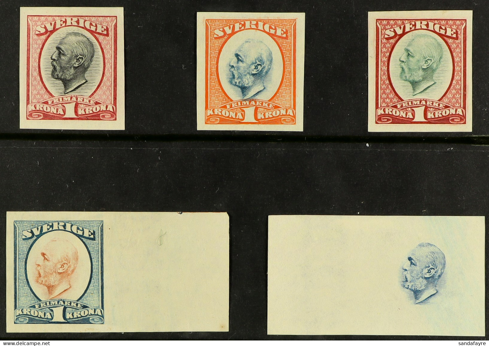 1900 KING OSCAR II IMPERF COLOUR PROOFS Printed On Ungummed Thin Watermarked Paper, Includes 1k Four Different Colour Pr - Sonstige & Ohne Zuordnung