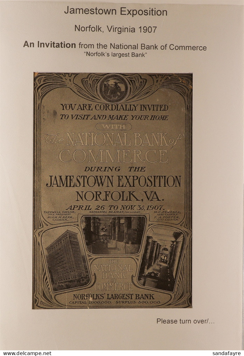 1907 JAMESTOWN EXPOSITION Collection Includes National Bank Invitation Postcard, A Map Of The Site, Picture Postcards Of - Other & Unclassified