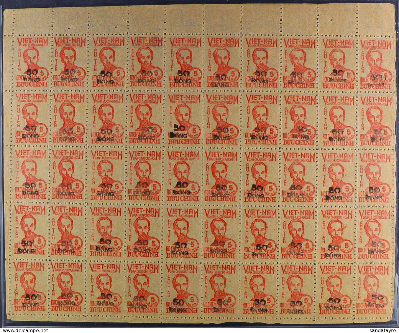 NORTH - 1956 50d On 5d Surcharge 12mm Long, SG N61, Never Hinged Mint No Gum As Issued Complete SHEET Of 50. Very Rare,  - Viêt-Nam