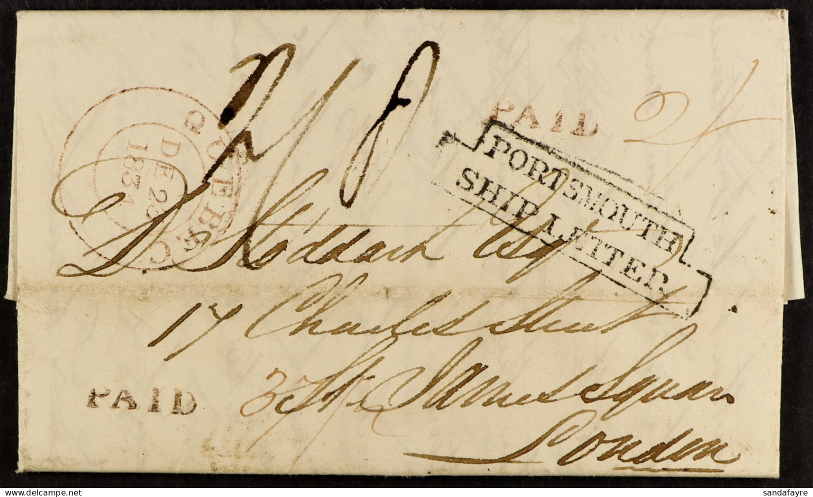 STAMP - 1834 (23rd Dec) A Letter Of Two Sheets (previously Containing An Enclosure), â€˜PAIDâ€™ â€˜2/-â€™ In Canada And  - ...-1840 Voorlopers