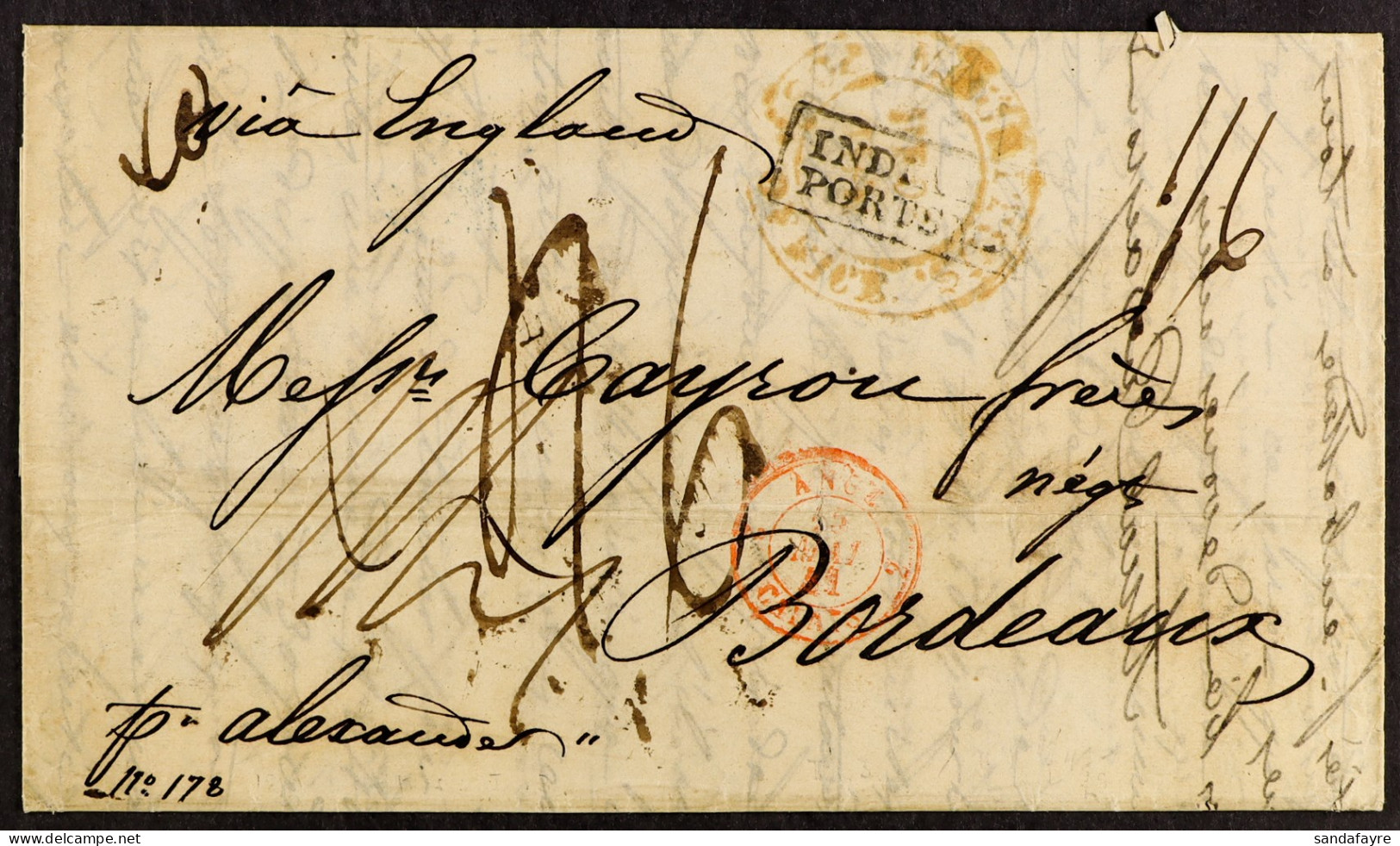 STAMP - 1841 (6th Feb) A Letter With (incorrectly) Boxed â€˜INDIA LETTER / PORTSMOUTHâ€™ (Robertson In3), With Direction - ...-1840 Vorläufer