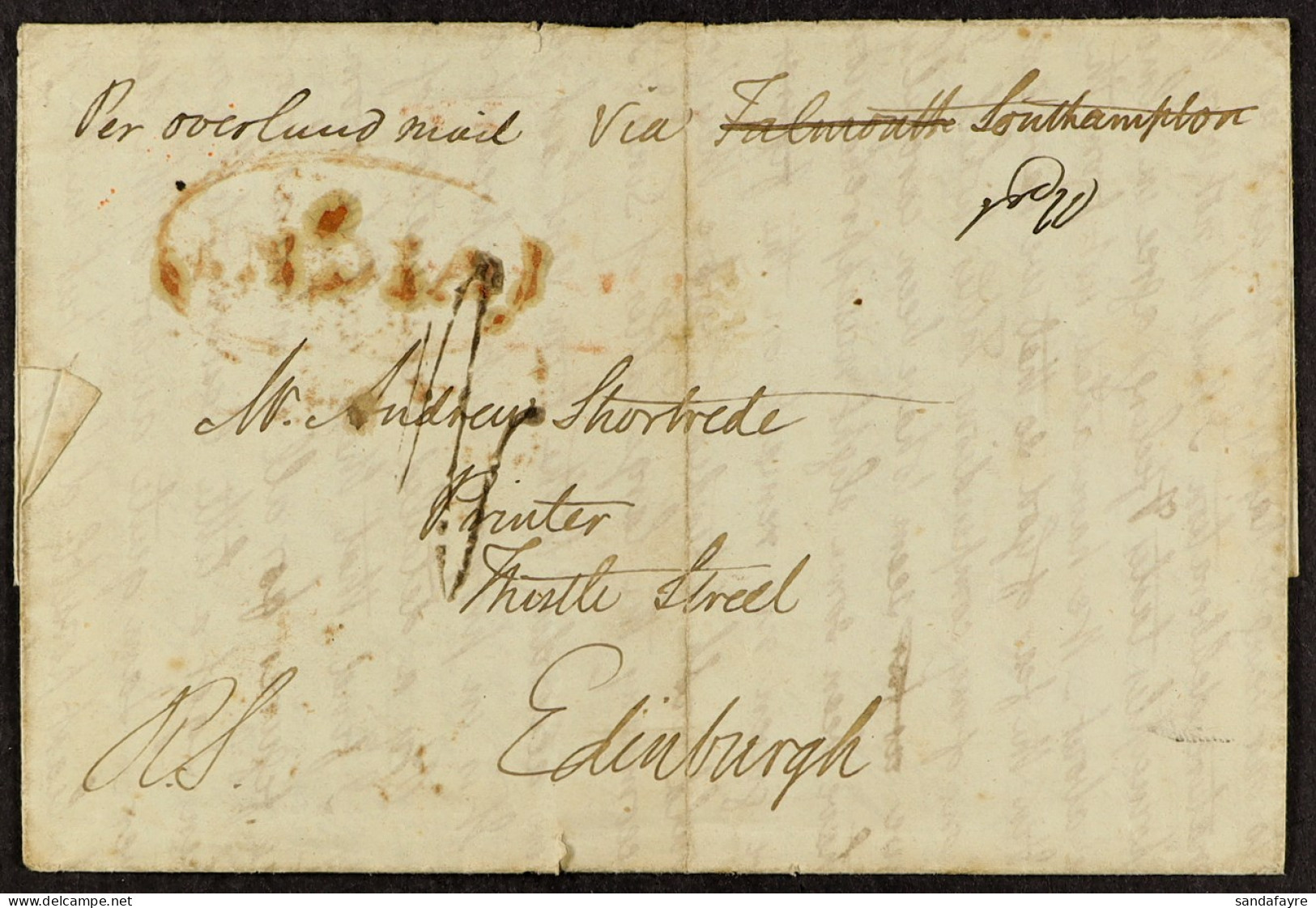 STAMP - 1843 (19th Dec) A Letter With A Number Of Postal Markings From Allahabad, INDIA, To Edinburgh, Scotland, Via Sou - ...-1840 Vorläufer