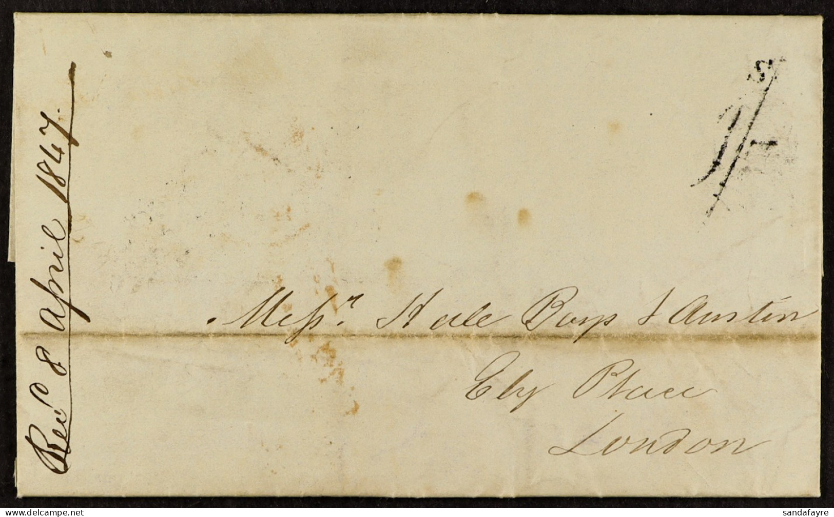 STAMP - 1847 (11th March) A Letter Charged â€˜1s/-â€™ From Kingston, JAMAICA, To London, Via Southampton, Following The  - ...-1840 Vorläufer