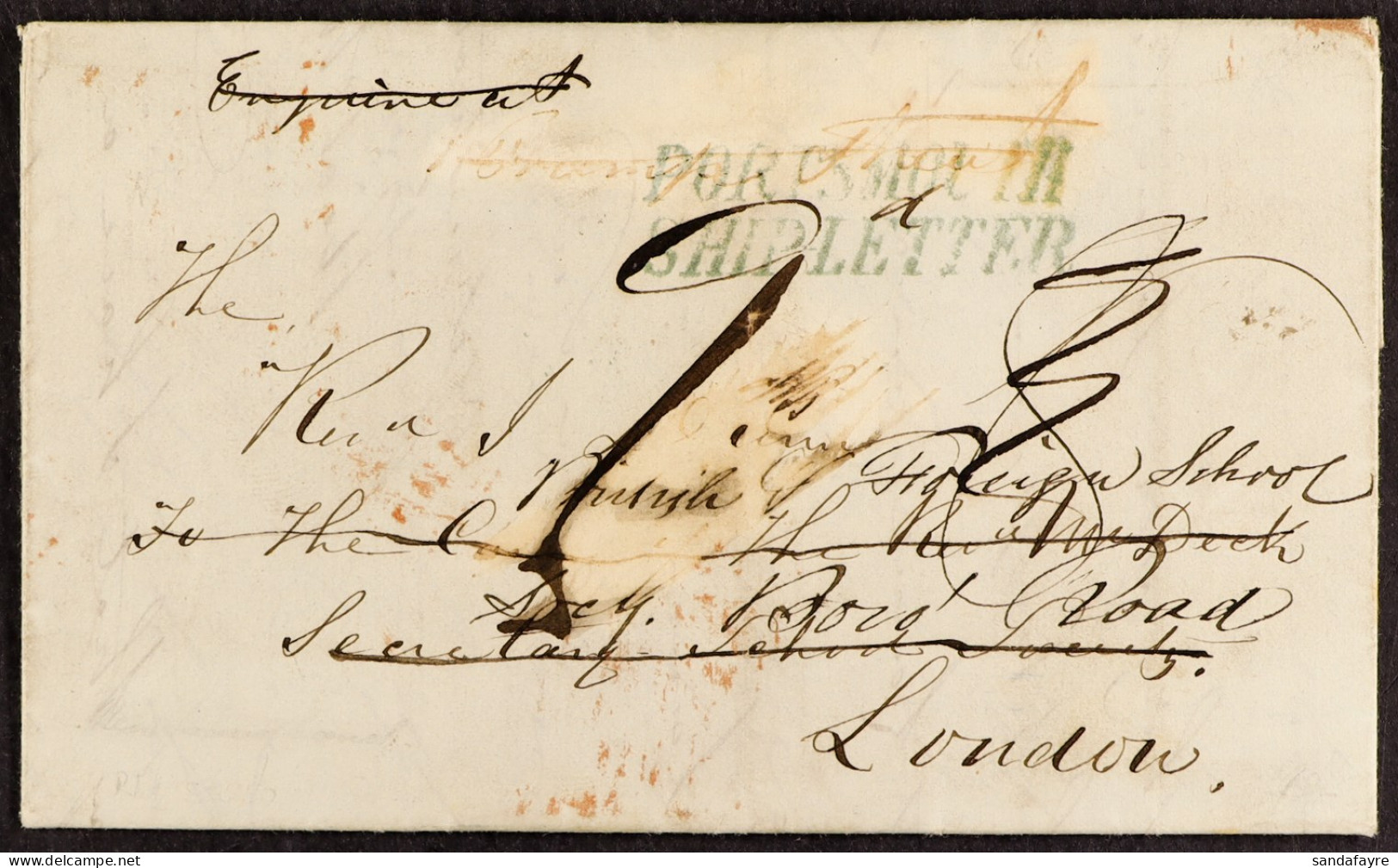 STAMP - 1851 (24th May) A Letter With â€˜PORTSMOUTH / SHIP-LETTERâ€™ (Robertson S16) At First Charged â€˜8â€™ But Re-add - ...-1840 Préphilatélie