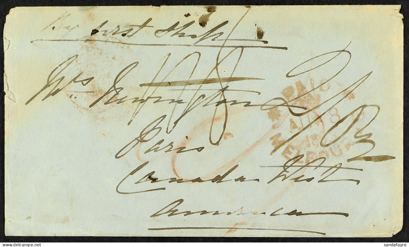 STAMP - 1854 (8th Aug) A Letter From Melbourne, Australia, To Paris, Canada West, Via Plymouth And Liverpool, With Fine  - ...-1840 Prephilately