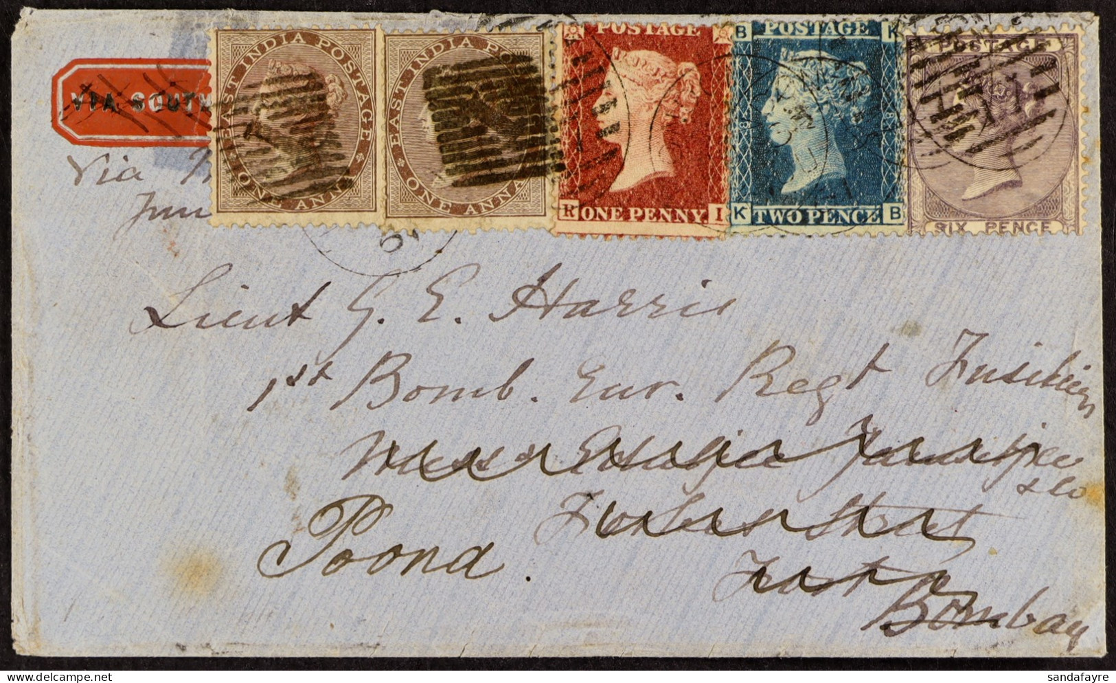 STAMP - 1861 (6th June) Envelope (pre-directed â€˜VIA SOUTHAMPTONâ€™ But This Erased And M/s â€˜Via Marseillesâ€™ Added) - ...-1840 Voorlopers