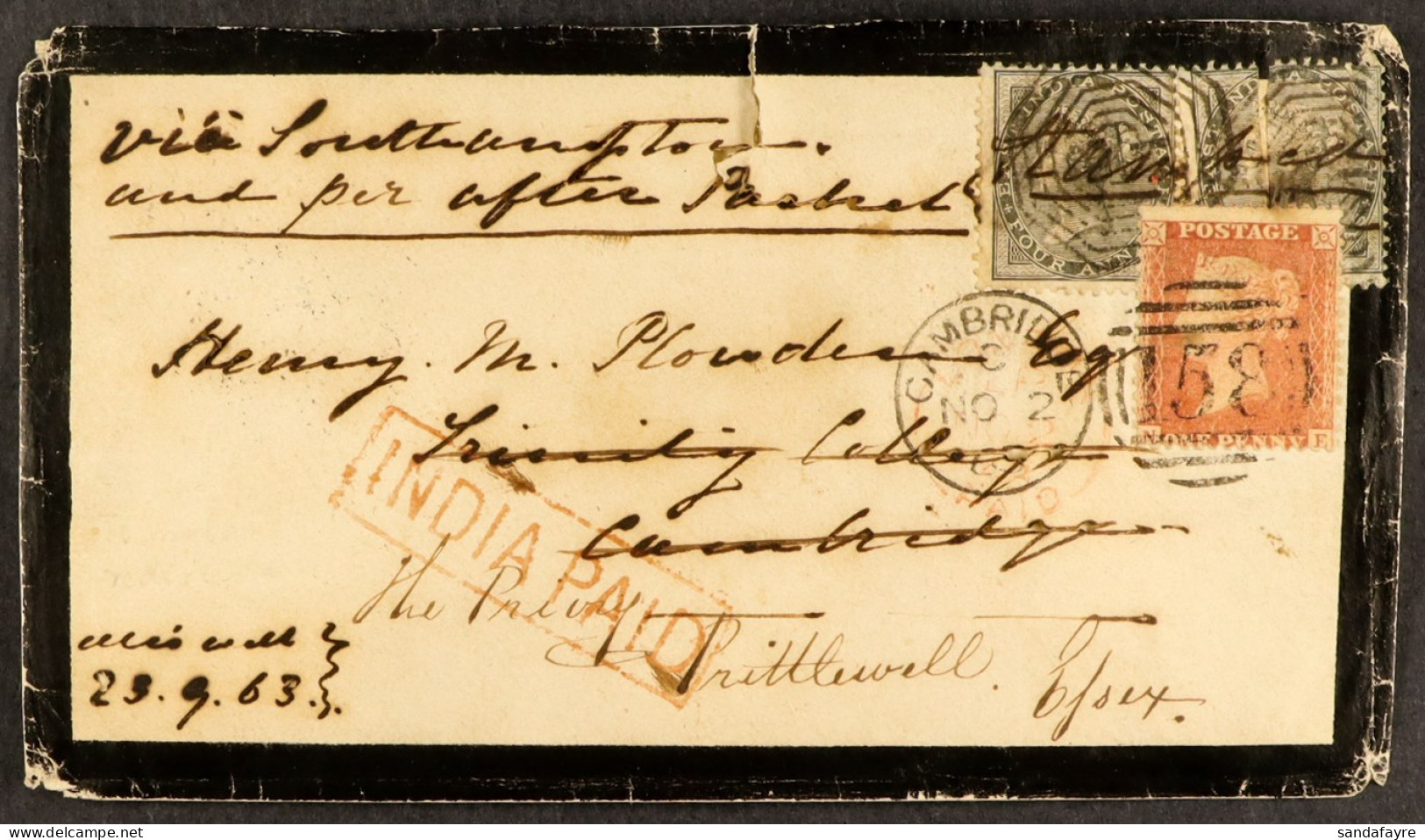 STAMP - 1863 (23rd Sept) Mourning Envelope, Prepaid In INDIA With Eight Annas (a Shilling) With â€˜INDIA PAIDâ€™ In Red, - ...-1840 Préphilatélie