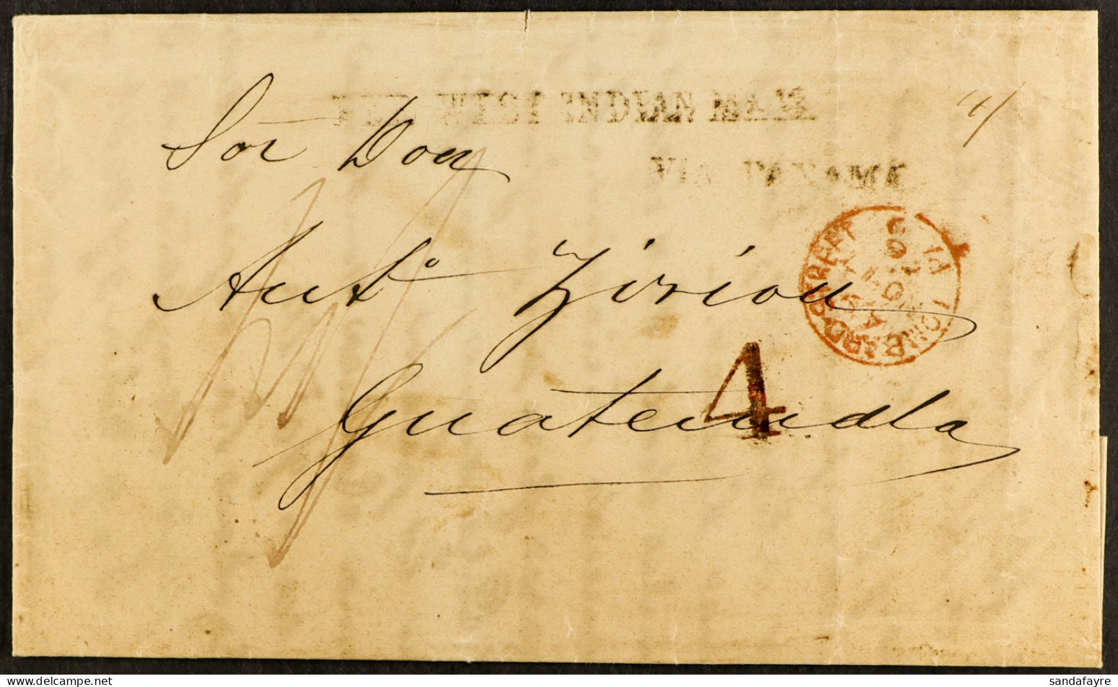 STAMP - 1866 (16th Nov)Â  Letter Weighing Over Half An Ounce And Charged Four Shillings With â€˜WEST INDIA MAILS / VIA P - ...-1840 Voorlopers