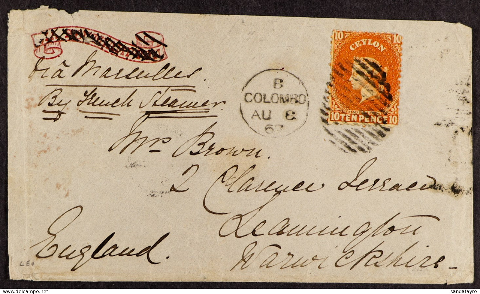 STAMP - 1867 (8th Aug) Envelope (pre-directed â€˜VIA SOUTHAMPTONâ€™ But This Erased And M/s â€˜Marseillesâ€™ Added) With - ...-1840 Vorläufer