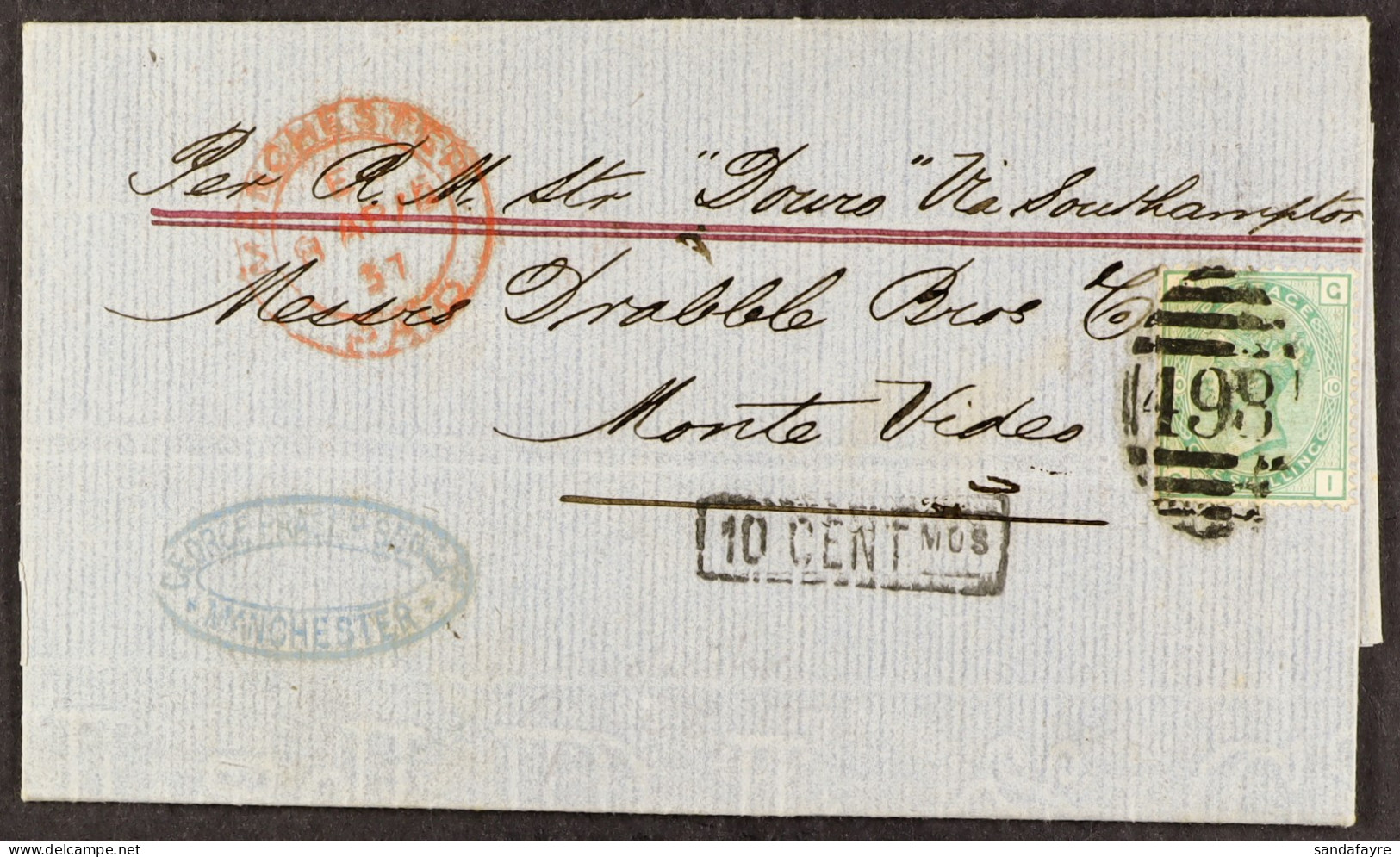 STAMP - 1875 (8th April) A Letter Paid A Shilling (the Stamp Cancelled With â€˜498â€™ Of Manchester) Directed To â€˜Dour - ...-1840 Voorlopers