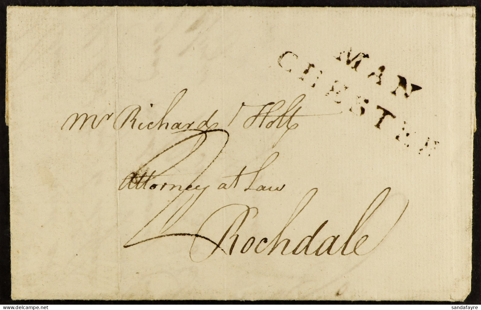 STAMP - 1786 (24 Mar) EL From Manchester To Rochdale With Fine 'MAN / CHESTER' Straight Line Handstamp, Manuscript '2' R - ...-1840 Voorlopers