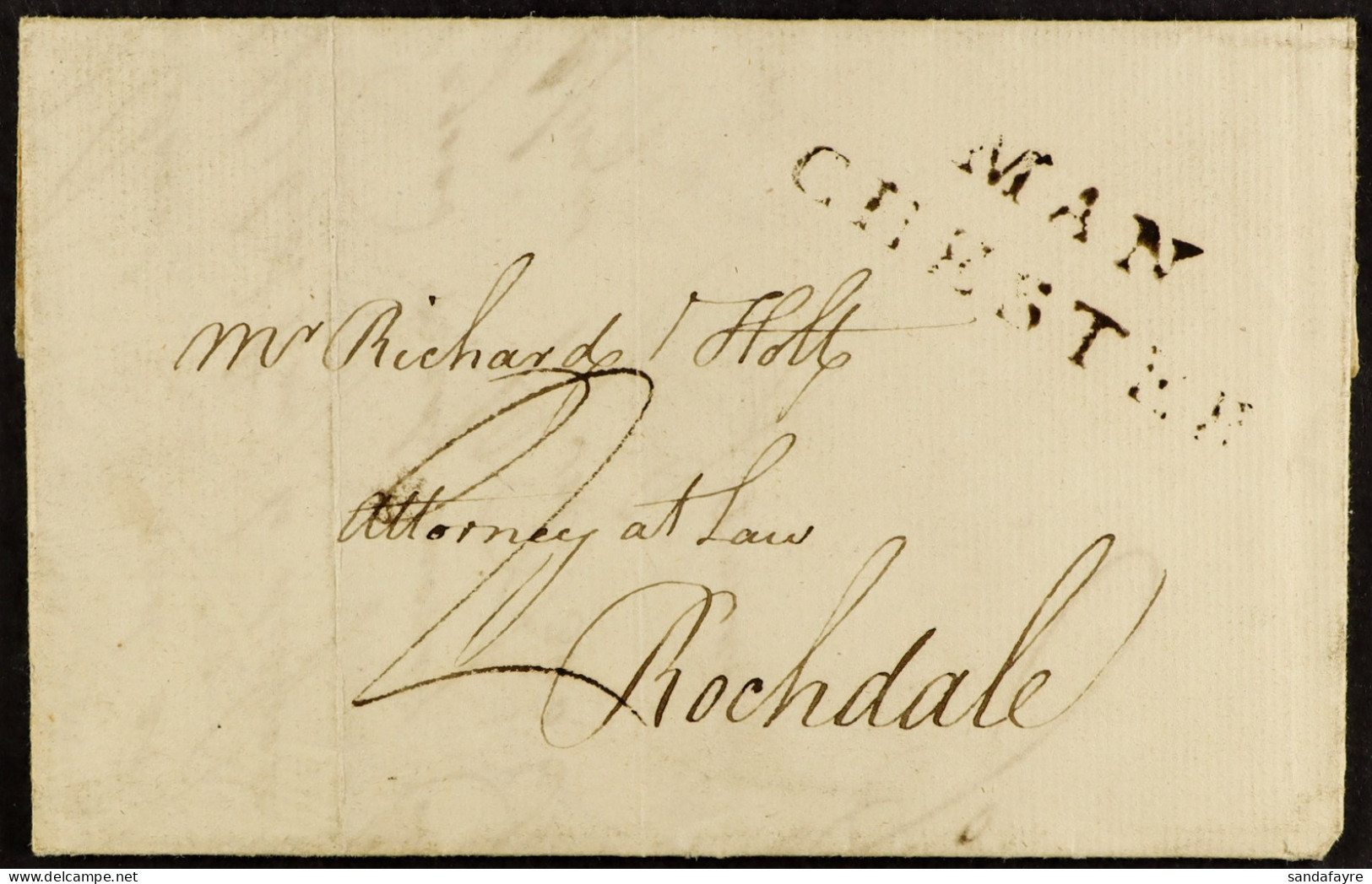 STAMP - 1786 (24 Mar) EL From Manchester To Rochdale With Fine 'MAN / CHESTER' Straight Line Handstamp, Manuscript '2' R - ...-1840 Vorläufer