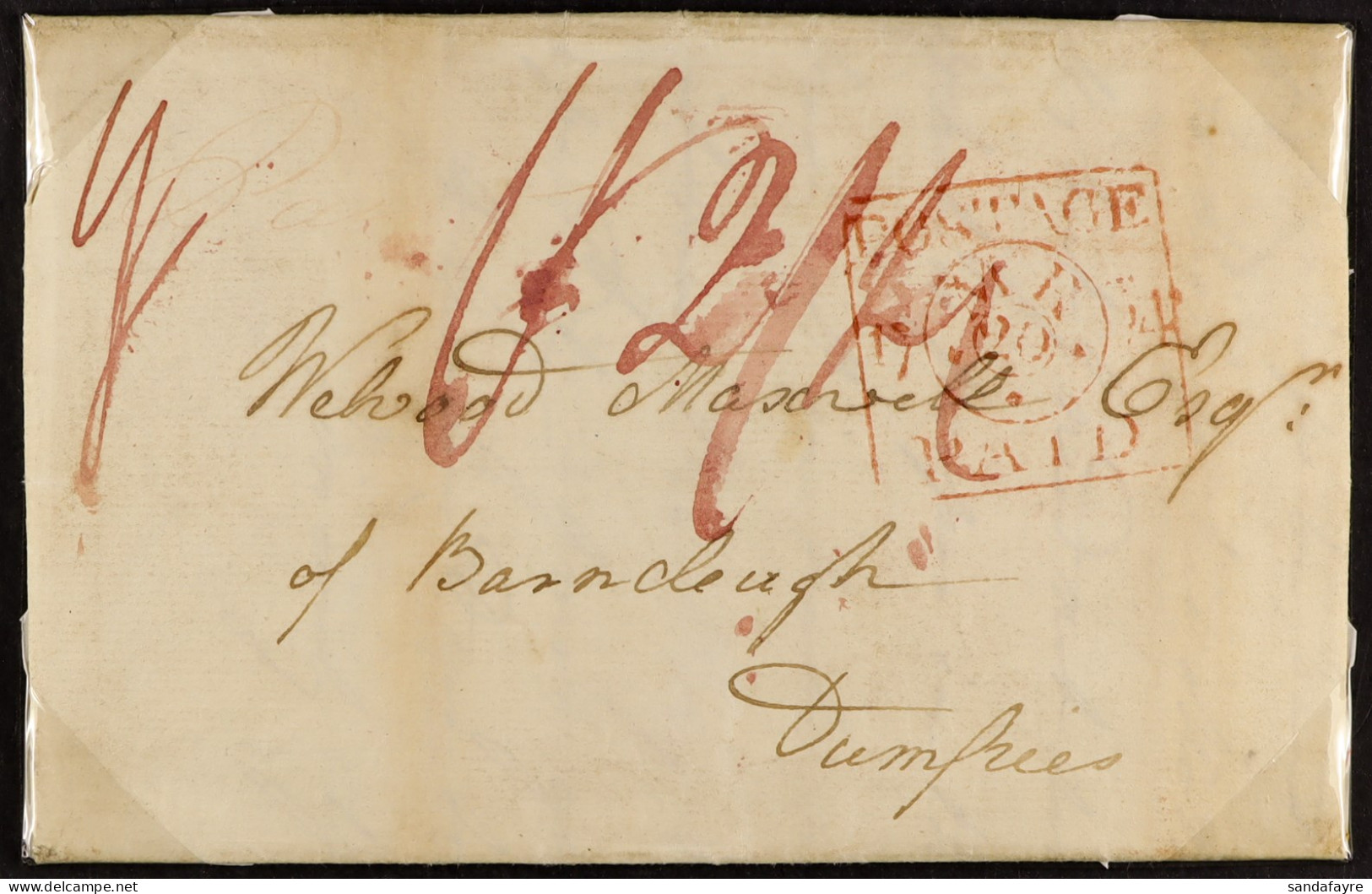 STAMP - 1794 (20 Mar) EL To Dumfries With Very Fine Strike Of The London Square Experimental 'POSTAGE PAID' Datestamp In - ...-1840 Voorlopers