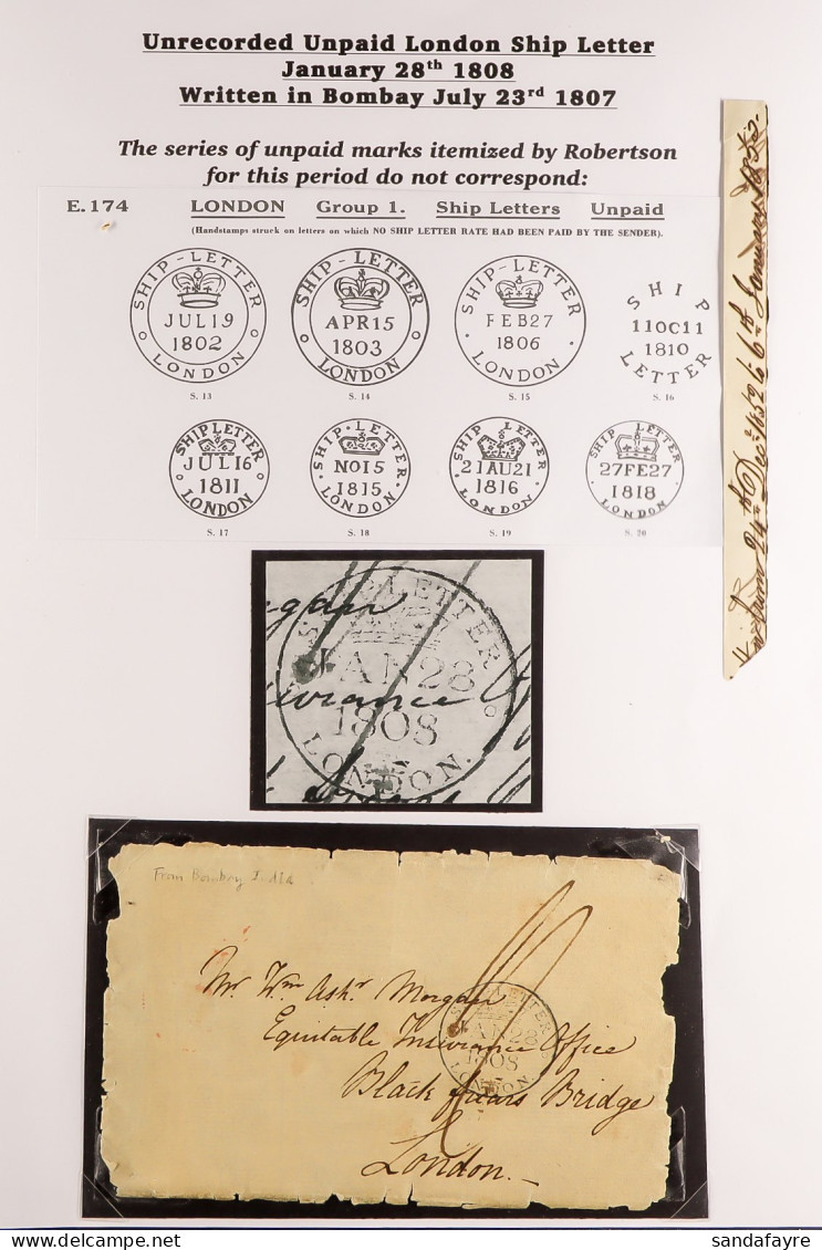 STAMP - LONDON SHIP LETTER - RARE UNRECORDED (?) TYPE 1807 (January) A Lengthy Stampless Letter From Bombay, India To Th - ...-1840 Vorläufer