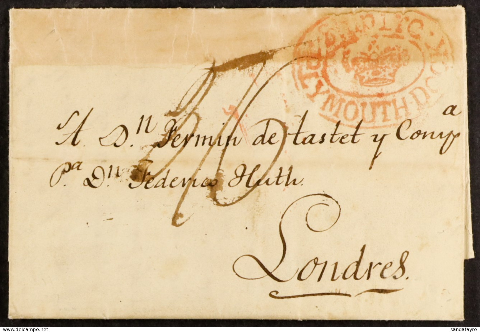 STAMP - PLYMOUTH DOCK SHIP LETTER 1810 (Sept) Entire Letter From Coruna, Spain To London, Showing Red Oval Crown Type 'S - ...-1840 Vorläufer