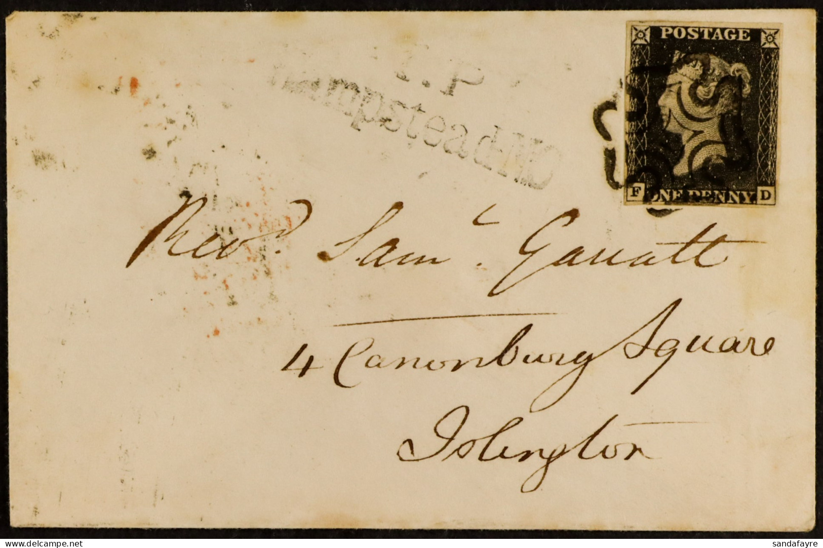 1840 (3 Sept) Small Neat Env Bearing 1d Black 'FD' Plate 1b With 4 Margins Tied By Superb Crisp Black MC Cancellation.Â  - Unclassified