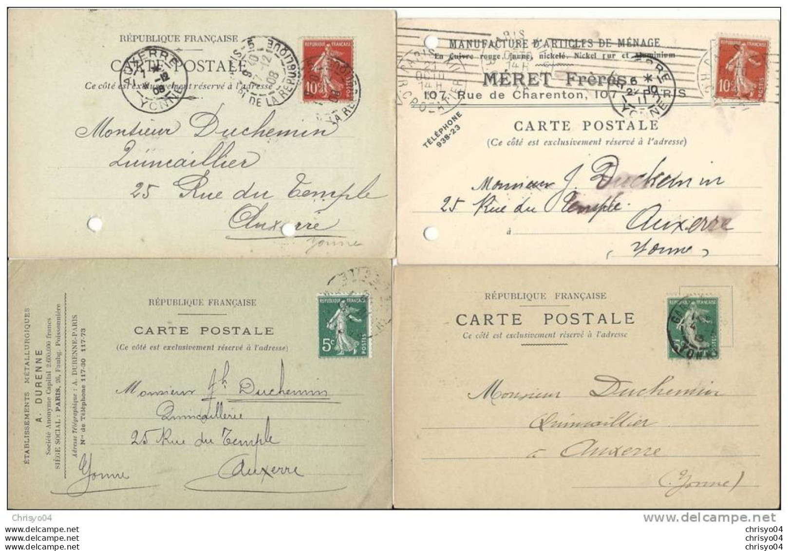 15Ve   LOT DE 4 CARTES POSTALES COMMERCIALES AUXERRE (VOIR SCANS) - Mercanti