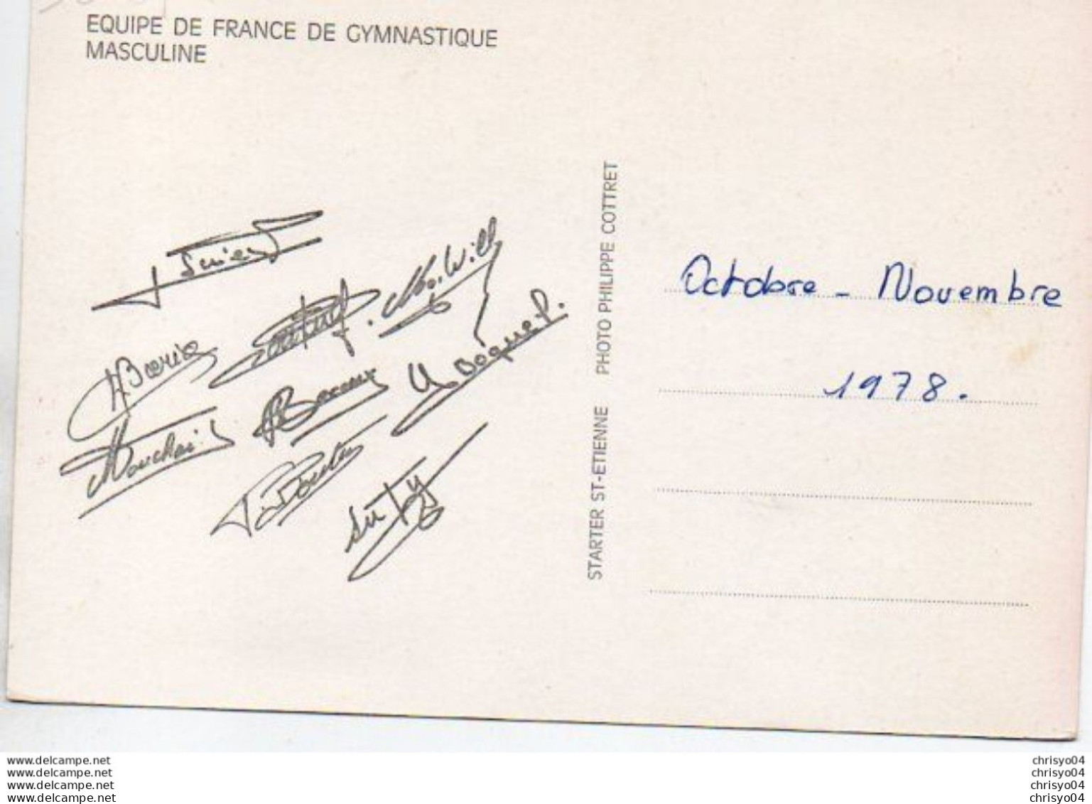 17Mz    GYMNASTIQUE EQUIPE DE FRANCE 1978 DEDICACES AU V° - Gimnasia
