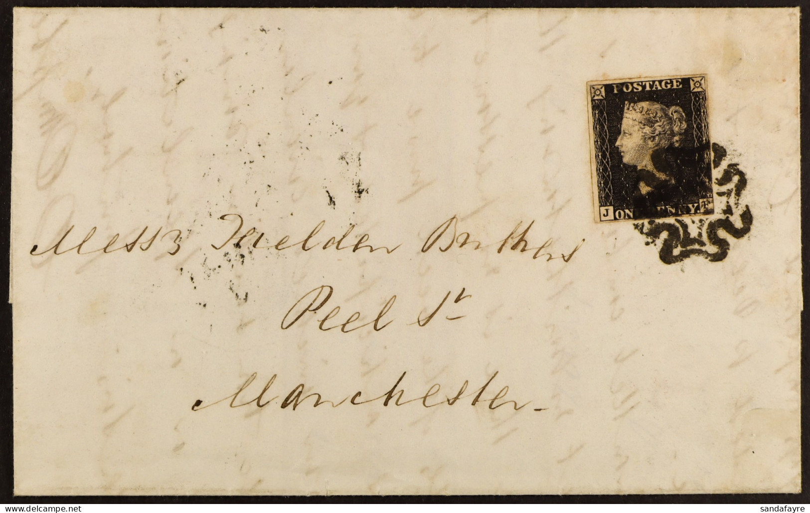 1841 (23 Apr) Entire Letter To Manchester, Bearing 1840 1d Penny Black Plate 9 'JF' (SG 2) Tied By Black MC Cancel, Plus - Zonder Classificatie