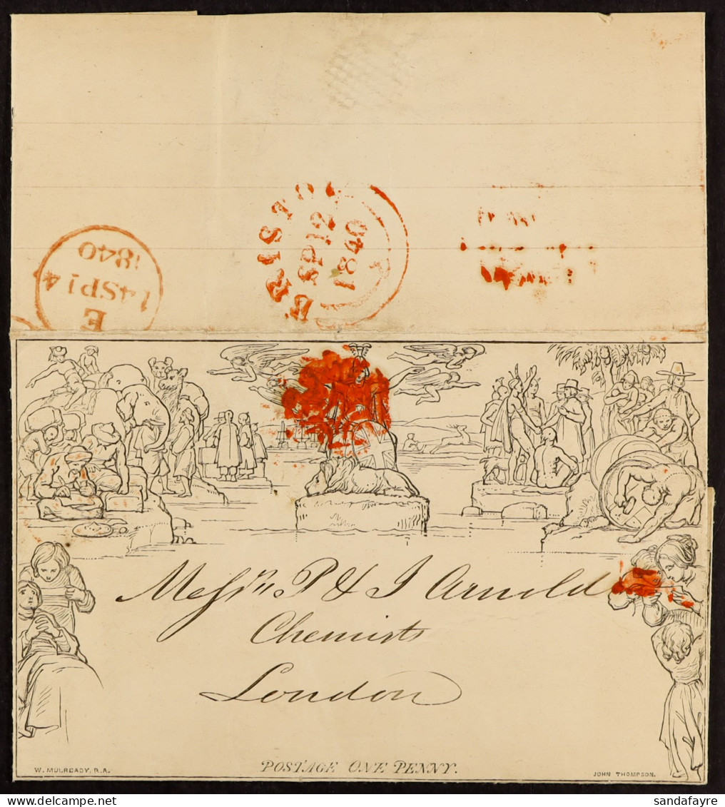 1840 (12 Sept) 1d Black Mulready Letter Sheet Used With Bright Orange Maltese Cross And Bristol Cds In The Same Ink. Fre - Autres & Non Classés