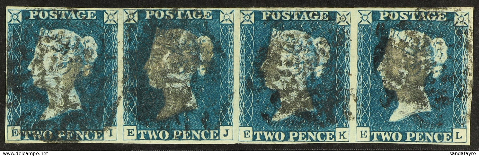 1840 2d Blue 'EI - EL' Plate 1 Strip Of Four Used With 4 Margins & Black MC Cancellations. SG Spec DS5, Cat Â£4400+. - Sonstige & Ohne Zuordnung