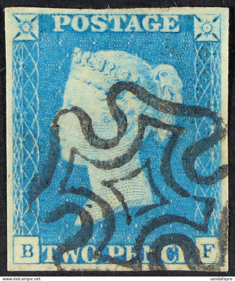 1840 2d Pale Blue 'BF' Plate 1, SG 6, Used With 4 Large Margins & Superb Black Maltese Cross Cancellation. - Other & Unclassified