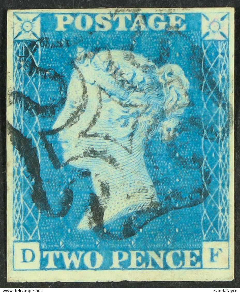 1840 2d Pale Blue 'DF' Plate 1, SG 6, Used With 4 Neat Margins & Light Centrally- Struck MC Cancellation. Cat Â£1100. - Sonstige & Ohne Zuordnung