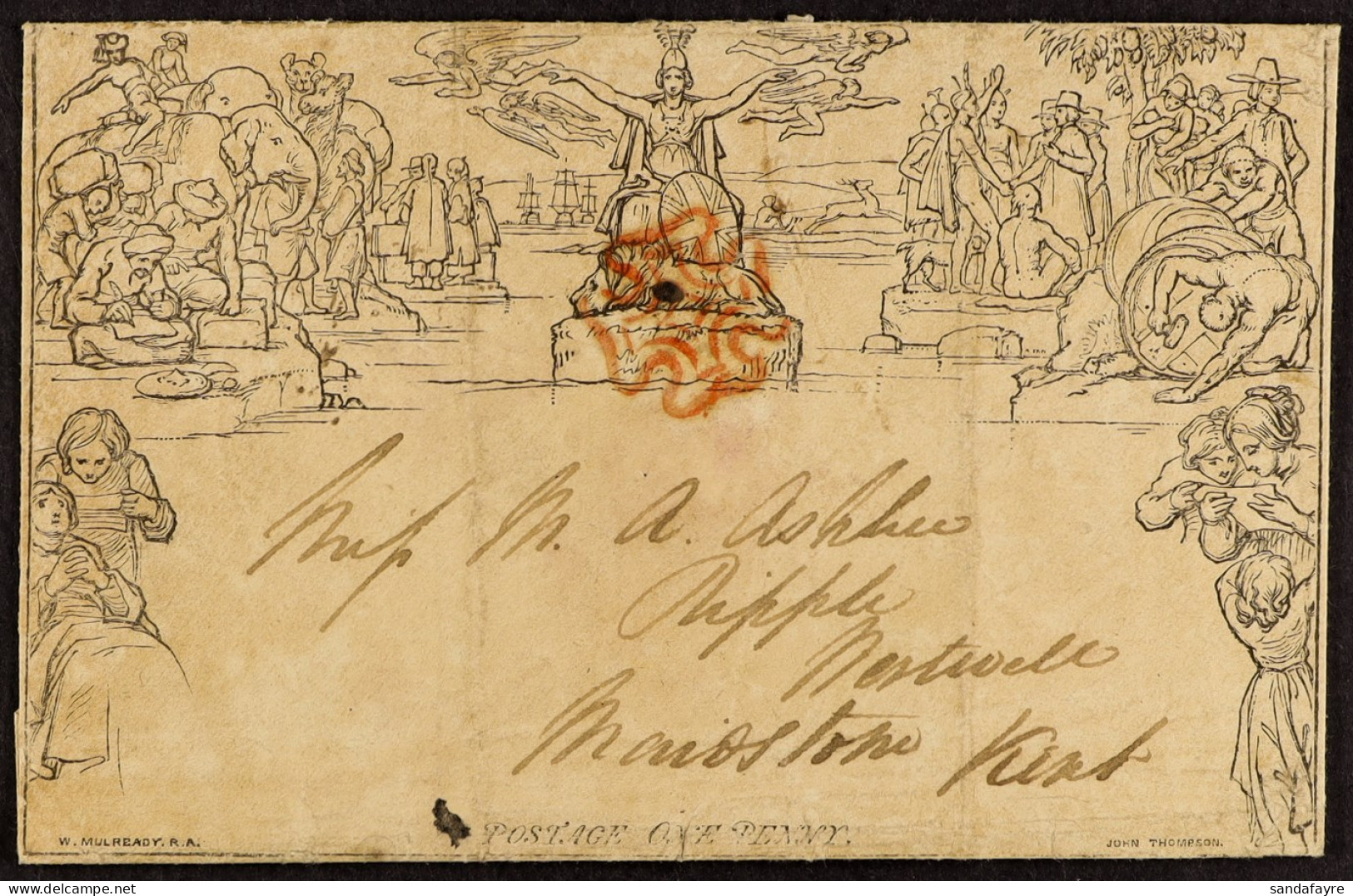 1840 MAY DATE. 1840 (9 May) 1d Black Mulready Envelope Used With Orange Maltese Cross And Very Fine 'MY 9 1840' Cds On R - Autres & Non Classés