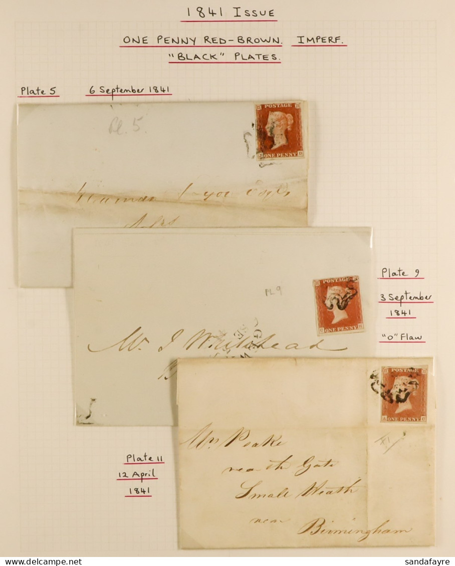 1841 â€˜BLACK PLATEâ€™ COVERS. Three ELâ€™s Bearing 1d Red-brown Imperfs With 4 Margins, From Plates 5, 9 & 11. - Other & Unclassified