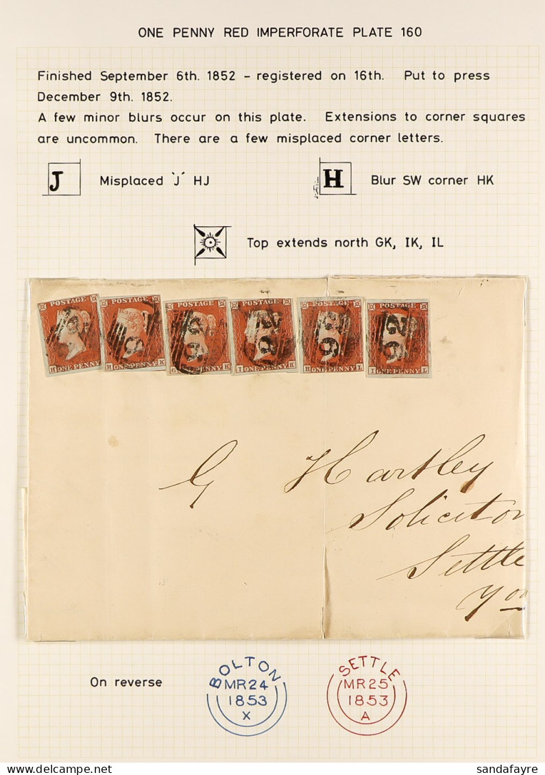 1841 1d Red Plate 160, Six Examples On A Wrapper Bolton To Settle, And 1d Plate 47 Strip Of Four On Wrapper Liverpool To - Autres & Non Classés