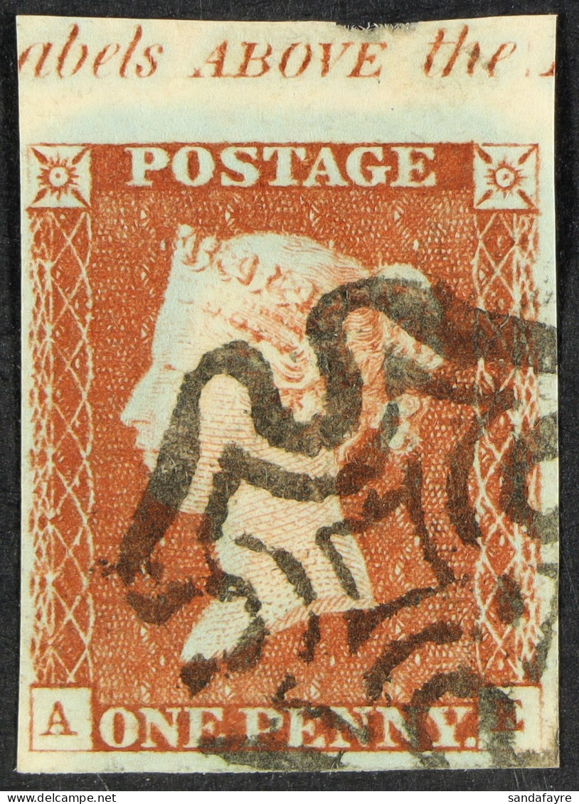 1841 1d Red-brown 'AE' Plate 22, SG 8, Used With Full Margins Showing Large Part Of Upper Sheet Margin Showing Inscripti - Altri & Non Classificati