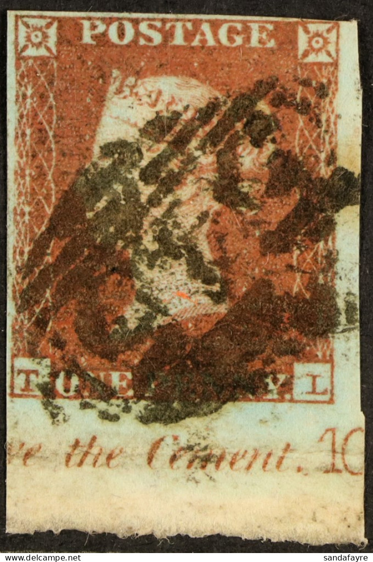 1841 1d Red-brown 'TL' Plate 105 Used 4-margined Example From The LOWER-RIGHT CORNER Of The Sheet Showing Full Lower Sel - Other & Unclassified